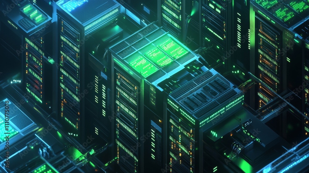 Futuristic Data Center Filled with Illuminated Server Racks and Advanced Technology Futuristic Data Center Filled with Illuminated Server Racks and Advanced Technology