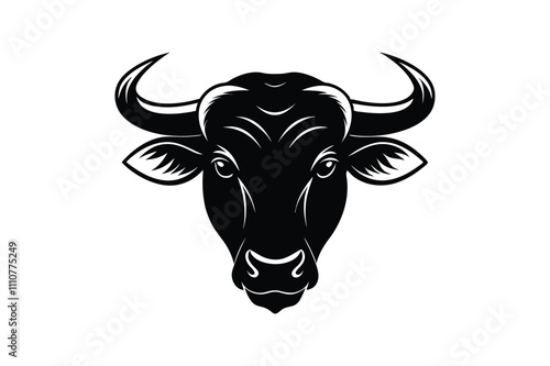  Ox head silhouette black vector art illustration.