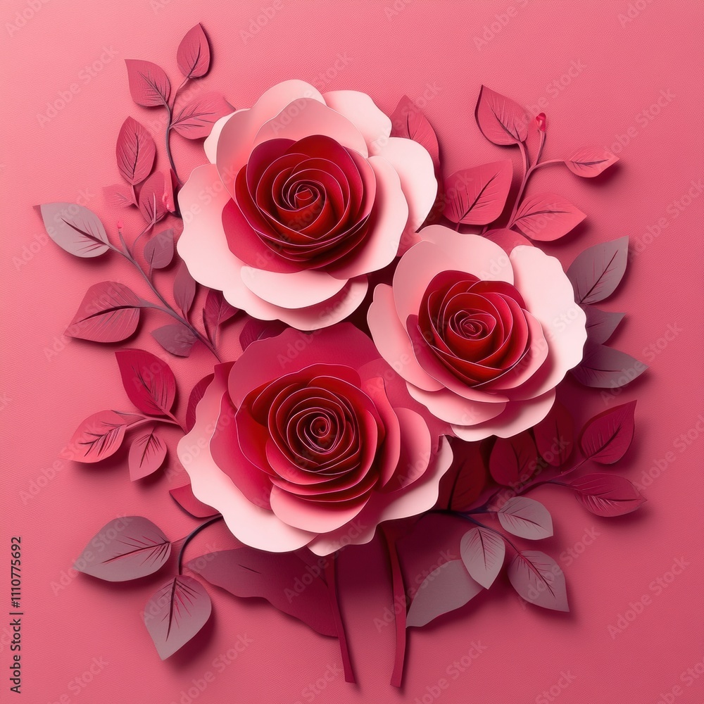 A beautiful arrangement of paper flowers on a soft pink background. A beautiful arrangement of paper flowers on a soft pink background.