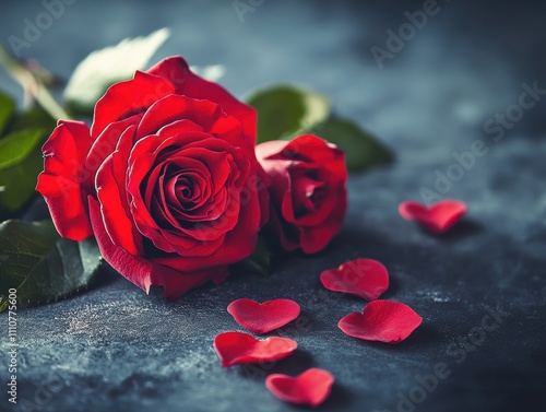 Beautiful red rose with petals, perfect for romance and love-themed projects.