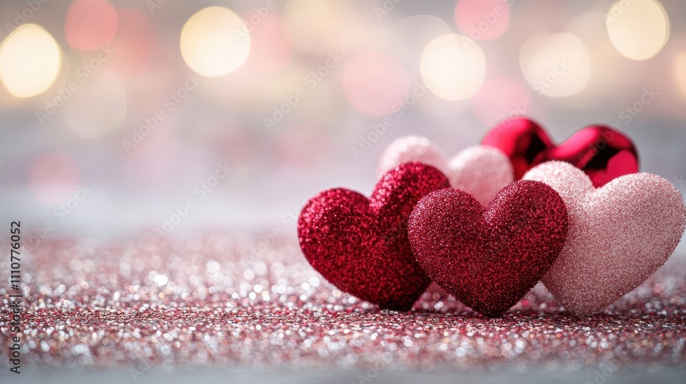A romantic scene sparkling hearts celebrating love and affection. A romantic scene sparkling hearts celebrating love and affection.