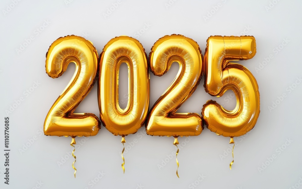 Shiny gold balloons shaped like the numbers 2025, perfect for celebrations and parties. Shiny gold balloons shaped like the numbers 2025, perfect for celebrations and parties.