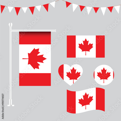 Vector collection of canada emblems and icons in different shapes