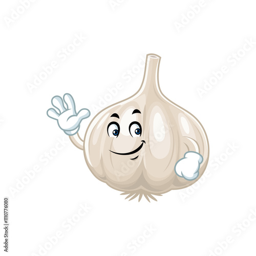 Happy Garlic Mascot Waving.