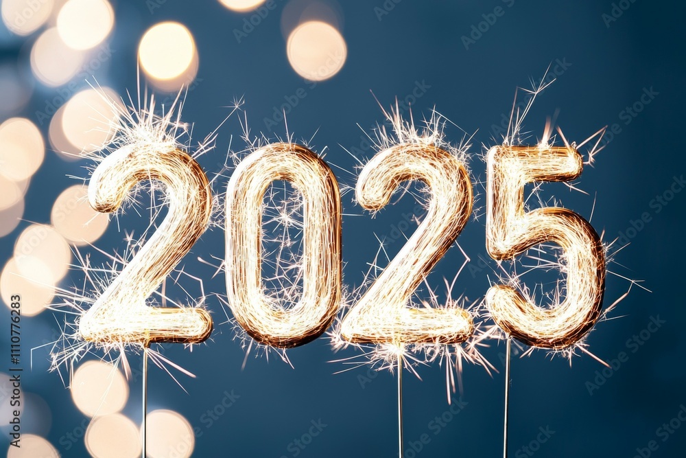 Sparkling 2025 celebration with glittering lights in festive new year scene Sparkling 2025 celebration with glittering lights in festive new year scene