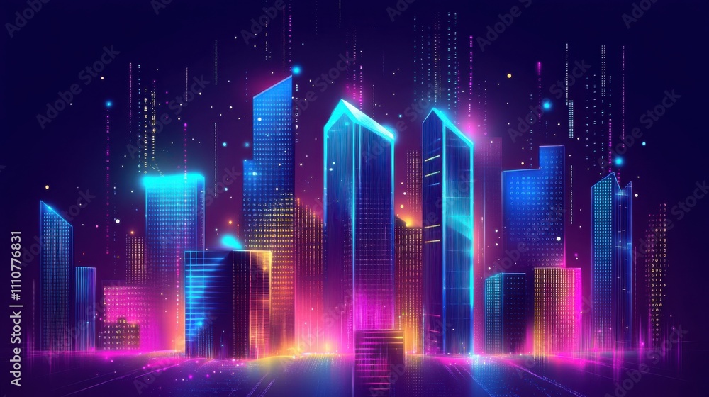 Futuristic Neon Cityscape at Night with Vibrant Light Effects Futuristic Neon Cityscape at Night with Vibrant Light Effects