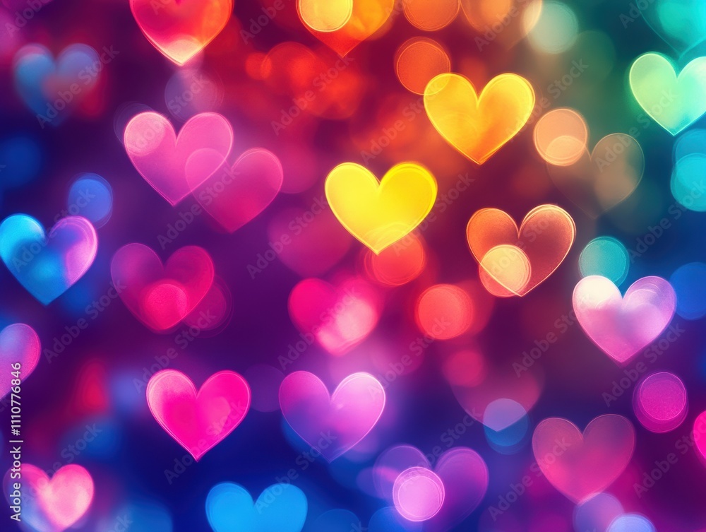 Colorful bokeh hearts create a vibrant, romantic backdrop for various projects. Colorful bokeh hearts create a vibrant, romantic backdrop for various projects.
