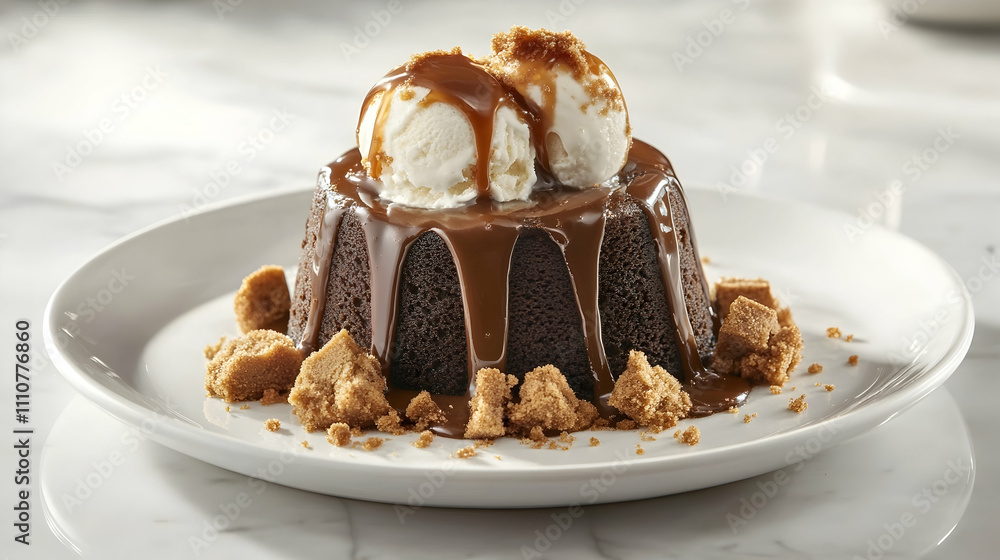 Biscoff Lotus Lava Cake with Speculoos Ice Cream and Cookie Crumbs, Modern Dessert Photography Biscoff Lotus Lava Cake with Speculoos Ice Cream and Cookie Crumbs, Modern Dessert Photography
