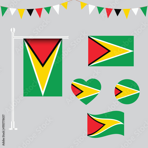 Vector collection of guyana emblems and icons in different shapes