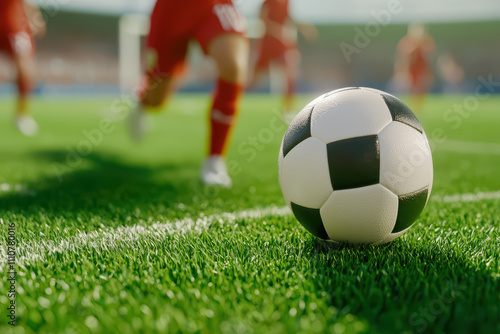 closeup of soccer ball on lush green field during play, capturing excitement of game