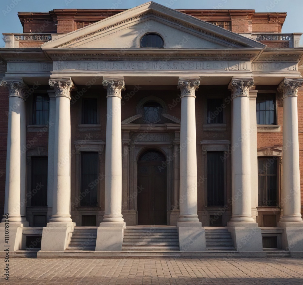 Fototapeta premium Classical-inspired facade featuring a central portico, columns, historic buildings