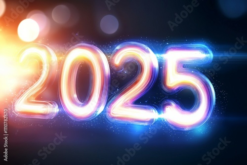 Bright neon 2025 celebration with colorful glowing numbers