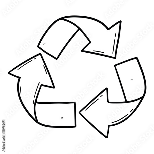 Hand drawn doodle recycle icon on white background.