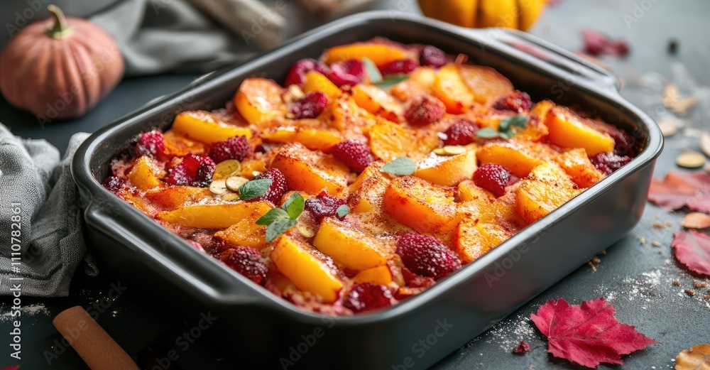 Spicy Autumn Fruit Bake. AI generated illustration. Spicy Autumn Fruit Bake. AI generated illustration.