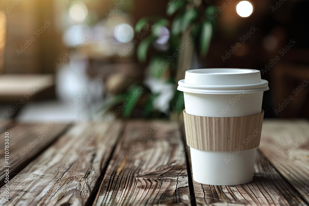 Takeaway coffee cup with paper holder on table in café restaurant blurred background, banner concept with copy space Takeaway coffee cup with paper holder on table in café restaurant blurred background, banner concept with copy space