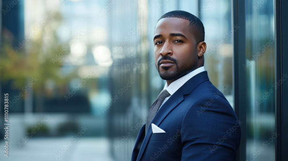 confident man in tailored suit stands against modern urban backdrop, exuding professionalism and charisma. His poised demeanor reflects success and determination confident man in tailored suit stands against modern urban backdrop, exuding professionalism and charisma. His poised demeanor reflects success and determination