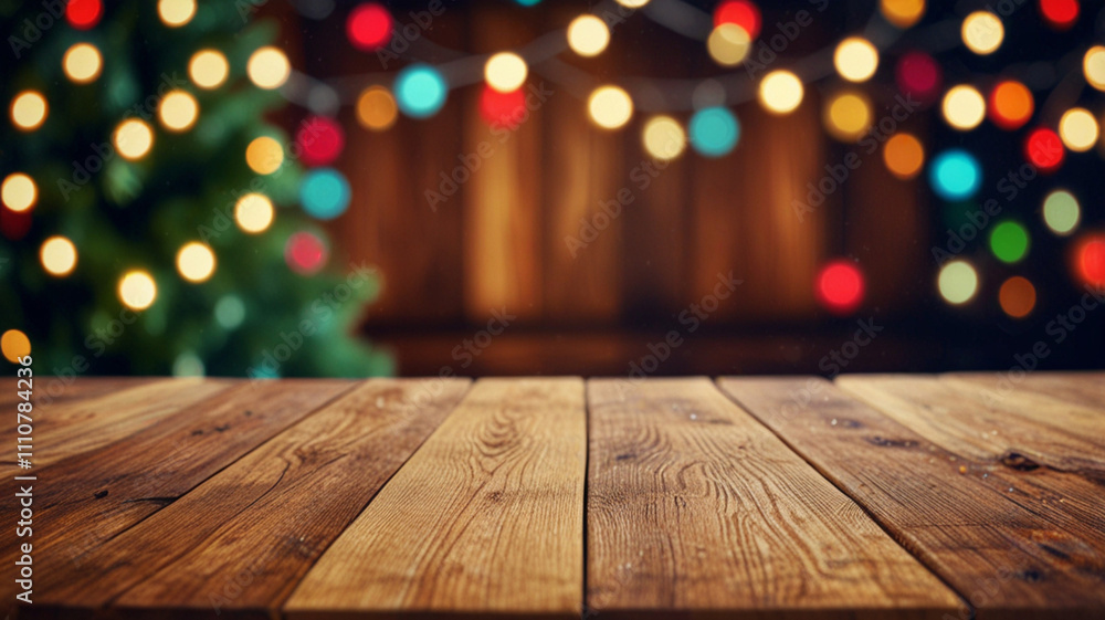 empty wooden table top on blur chistmast background empty wooden table top on blur chistmast background