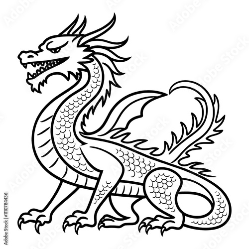 Wallpaper Mural かっこいいドラゴンの黒い線画イラスト　透過背景の切り抜き Torontodigital.ca