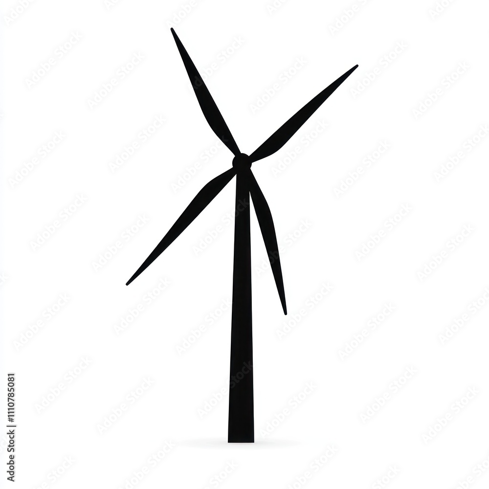 . Simple black silhouette of a wind turbine. . Simple black silhouette of a wind turbine.