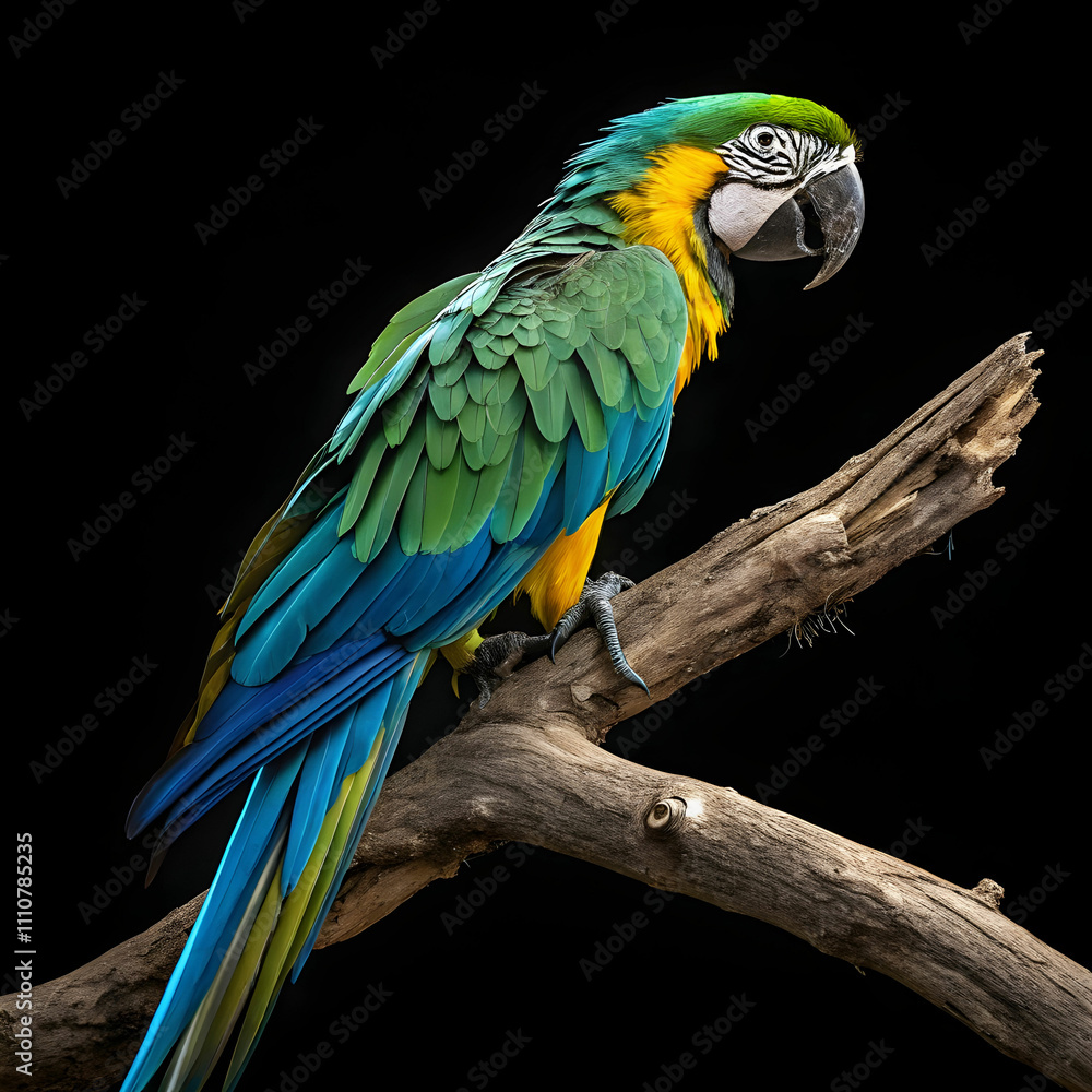 A vibrant, colorful parrot with striking feathers, showcasing bright hues A vibrant, colorful parrot with striking feathers, showcasing bright hues