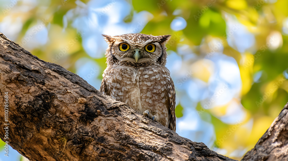 Fototapeta premium Spotted Owlet Perched on Tree Branch