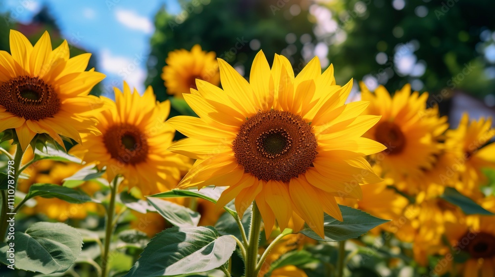 Obraz premium A photo of a vibrant sunflower garden in summer.