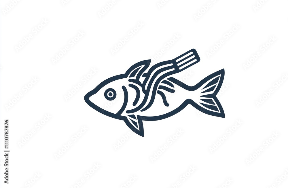 Stylized line art illustration of a fish with cables emerging from its body. Stylized line art illustration of a fish with cables emerging from its body.