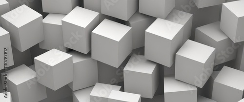 Geometric 3D cube pattern with square tiles, perfect for modern design backgrounds,Dynamic Abstract 3D White Geometric Cubes Popping Out from White Wall – Minimalist Modern Digital Art for Architectur