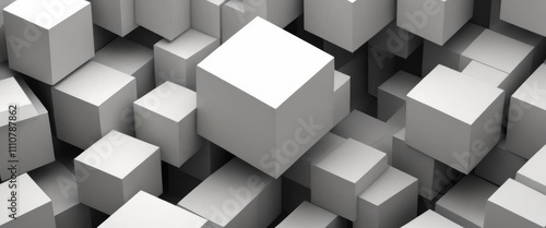 Geometric 3D cube pattern with square tiles, perfect for modern design backgrounds,Dynamic Abstract 3D White Geometric Cubes Popping Out from White Wall – Minimalist Modern Digital Art for Architectur