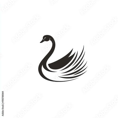 Elegant black swan logo design, stylized bird profile with detailed feathers. photo