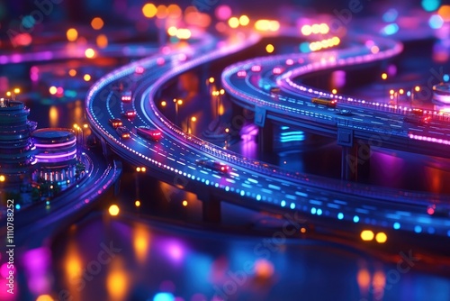 Wallpaper Mural A vibrant cityscape featuring illuminated highways and traffic at night. Torontodigital.ca