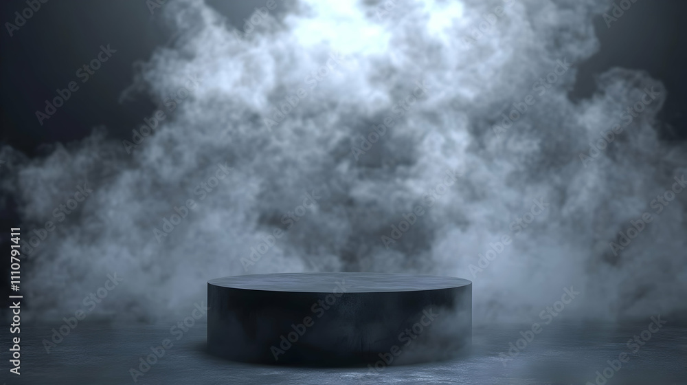 Dark, smoky background with a round platform. Dark, smoky background with a round platform.