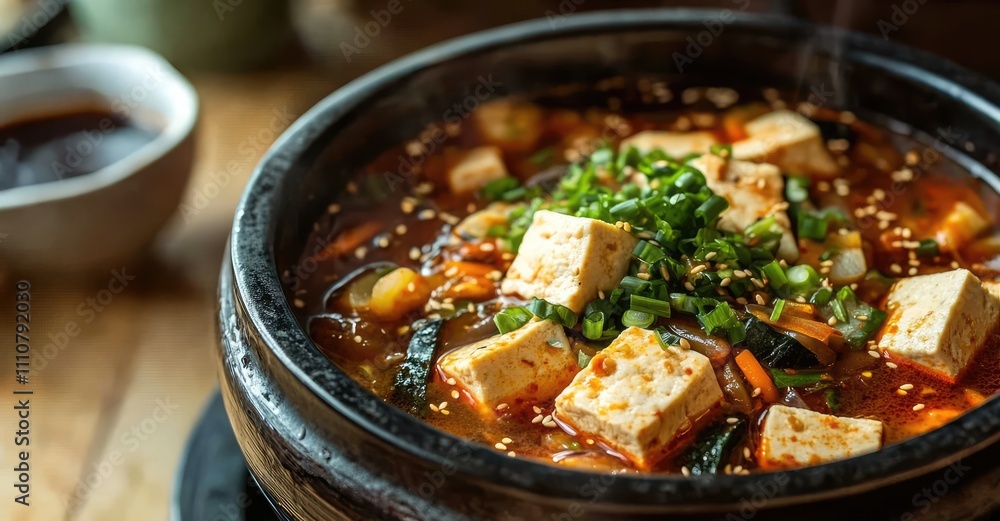 Spicy Winter Vegetable and Tofu Dish. AI generated illustration. Spicy Winter Vegetable and Tofu Dish. AI generated illustration.
