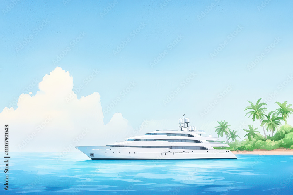 Luxurious yacht sailing in clear blue waters near tropical paradise. serene atmosphere and vibrant colors create perfect getaway scene Luxurious yacht sailing in clear blue waters near tropical paradise. serene atmosphere and vibrant colors create perfect getaway scene