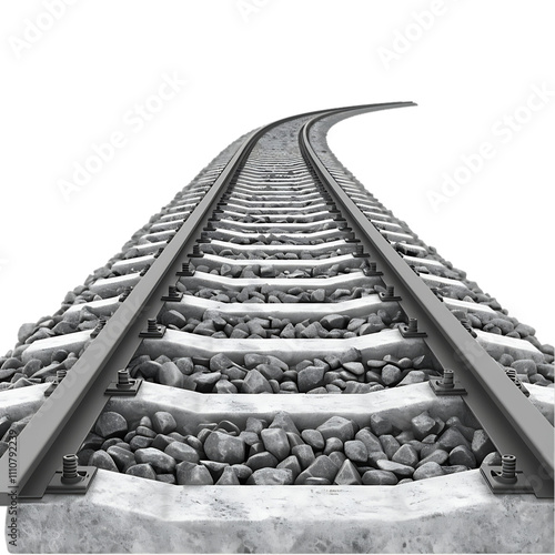 New Curving Railway Tracks with Concrete Sleepers and Gravel Base - Transparent PNG photo