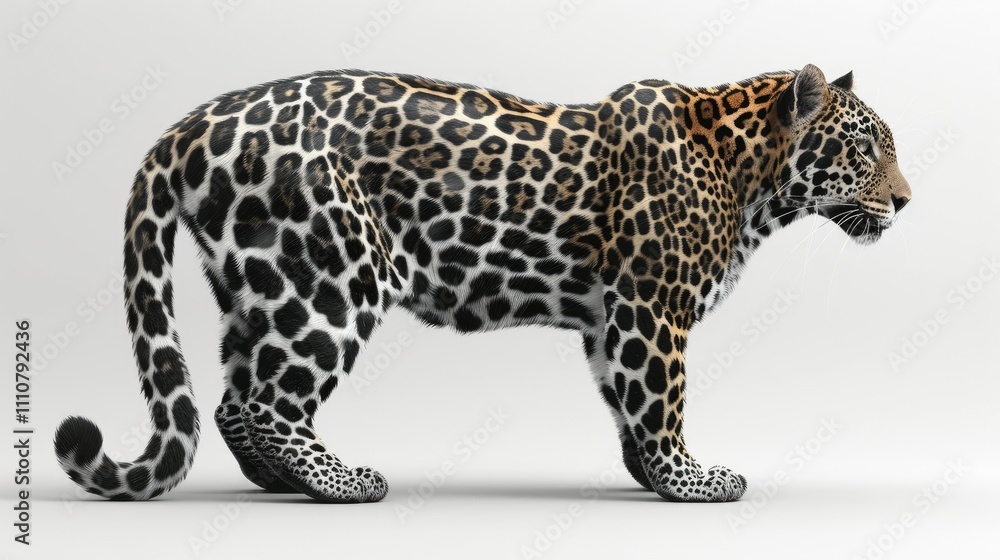 Fototapeta premium A realistic depiction of a leopard showcasing its distinctive coat and physical features.