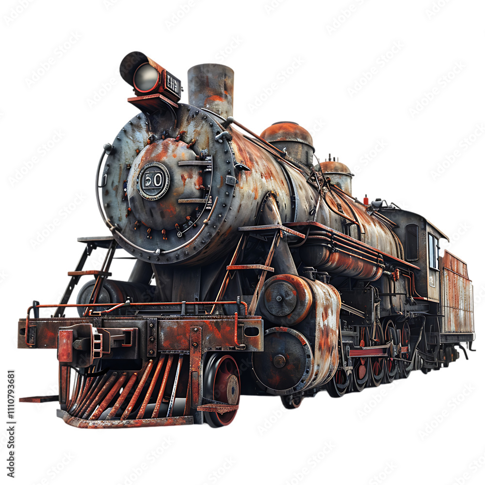 Naklejka premium Old Rusty Vintage Steam Locomotive - Transparent PNG