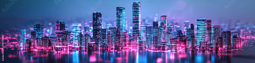 Background Featuring a Cyberpunk Style Micro City Model with an Ascending Arrow Hologram, Illustrating the Concept of Real Estate Asset Investment Growth and Digital Advancement, Enhanced by AI-Genera Background Featuring a Cyberpunk Style Micro City Model with an Ascending Arrow Hologram, Illustrating the Concept of Real Estate Asset Investment Growth and Digital Advancement, Enhanced by AI-Genera