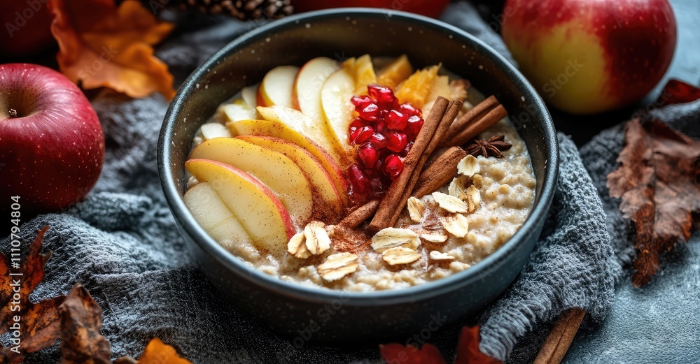 Caramelized Apple Cinnamon Oatmeal. AI generated illustration. Caramelized Apple Cinnamon Oatmeal. AI generated illustration.