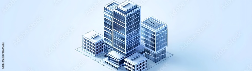 Urban Office Tower Depicted in Transparent 3D Isometric Design for Business Concepts Urban Office Tower Depicted in Transparent 3D Isometric Design for Business Concepts