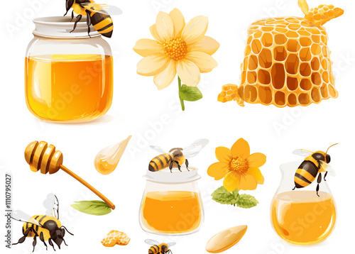 honey and bees vector illustration