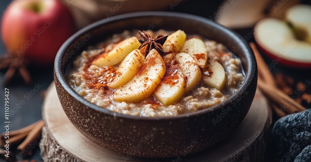 Caramelized Apple Cinnamon Oatmeal. AI generated illustration. Caramelized Apple Cinnamon Oatmeal. AI generated illustration.
