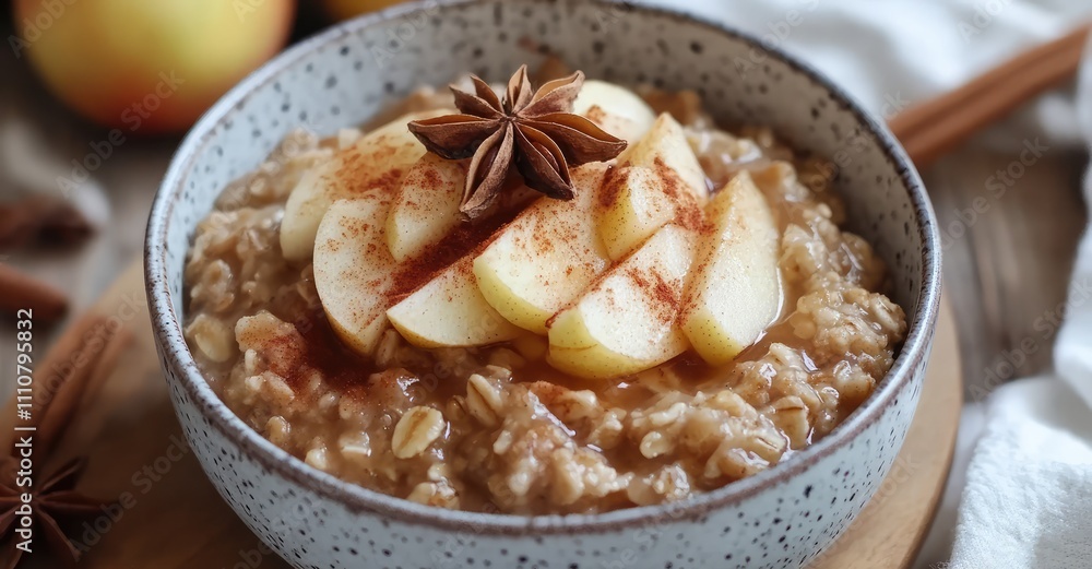 Caramelized Apple Cinnamon Oatmeal. AI generated illustration. Caramelized Apple Cinnamon Oatmeal. AI generated illustration.