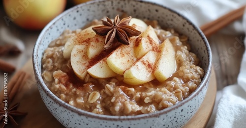 Caramelized Apple Cinnamon Oatmeal. AI generated illustration.