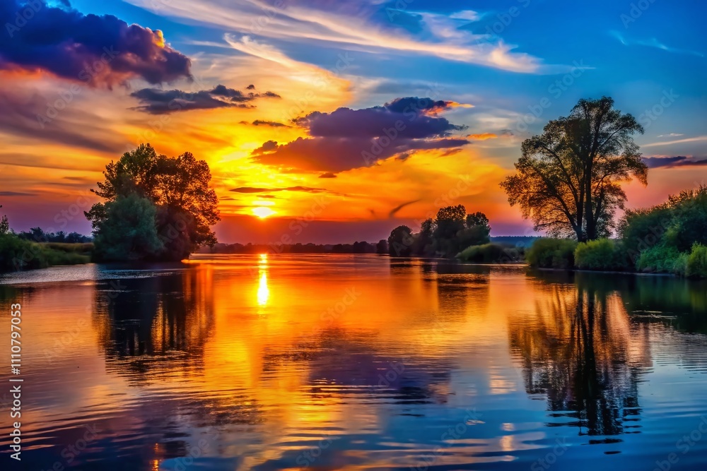 Stunning Silhouette Photography of a Serene River at Sunset with Dramatic Colors Reflected on Water, Perfect for Nature Lovers and Tranquil Scenes in Stock Photography Collections Stunning Silhouette Photography of a Serene River at Sunset with Dramatic Colors Reflected on Water, Perfect for Nature Lovers and Tranquil Scenes in Stock Photography Collections