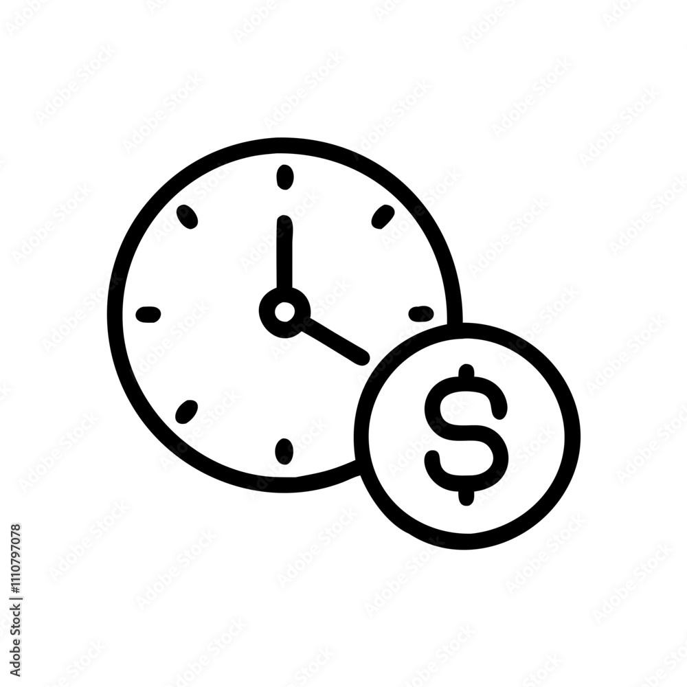 Clock and dollar sign icon for time and money concept
Clock and dollar sign icon for time and money concept
