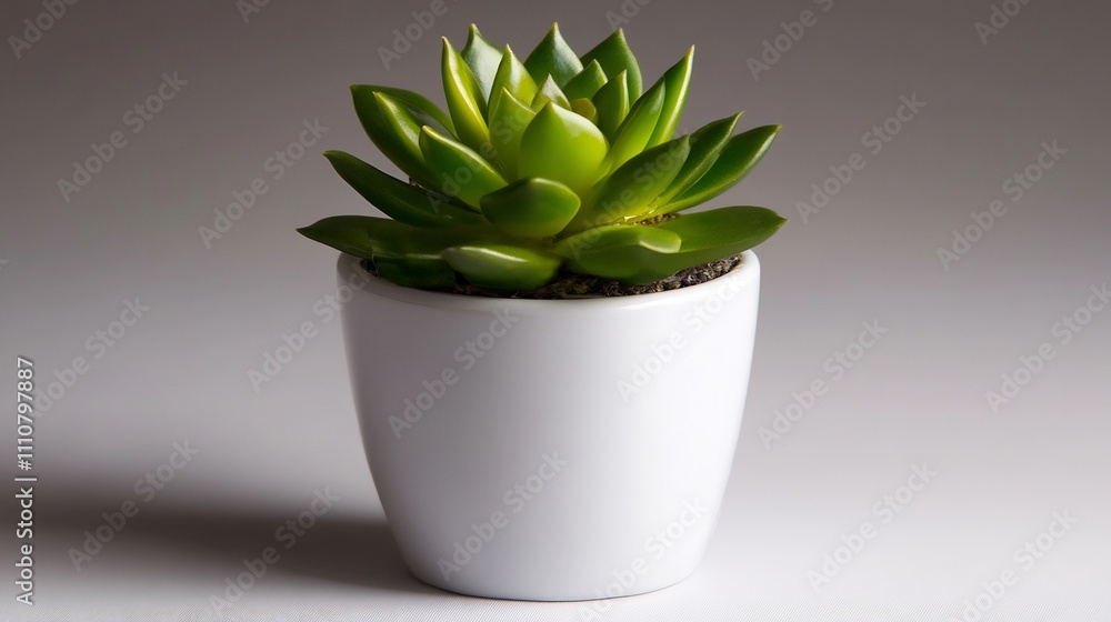 Serene Succulent: A Green Oasis in a White Pot Serene Succulent: A Green Oasis in a White Pot