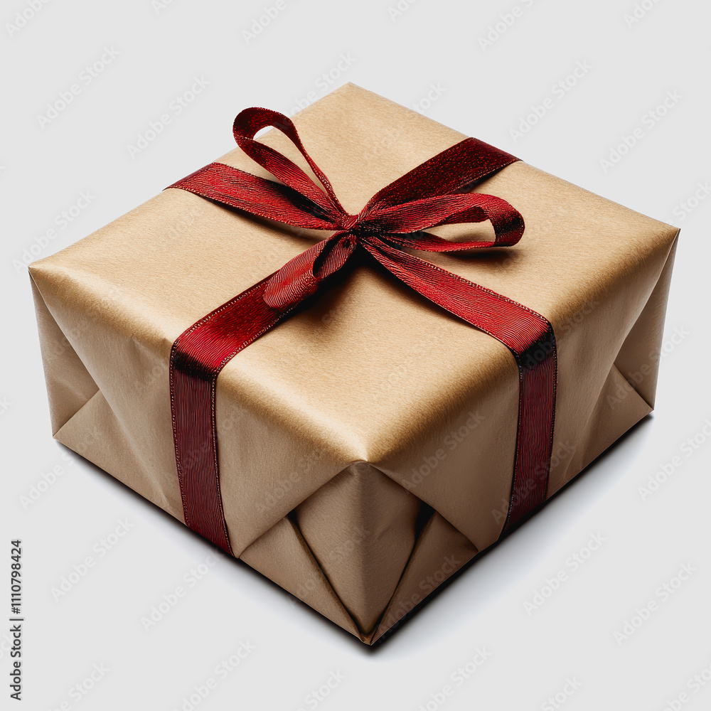Elegant Brown Gift Box with Red Satin Ribbon Perfect for Holidays, Birthdays, Celebrations, and Special Occasions in Modern Minimalist Style Elegant Brown Gift Box with Red Satin Ribbon Perfect for Holidays, Birthdays, Celebrations, and Special Occasions in Modern Minimalist Style