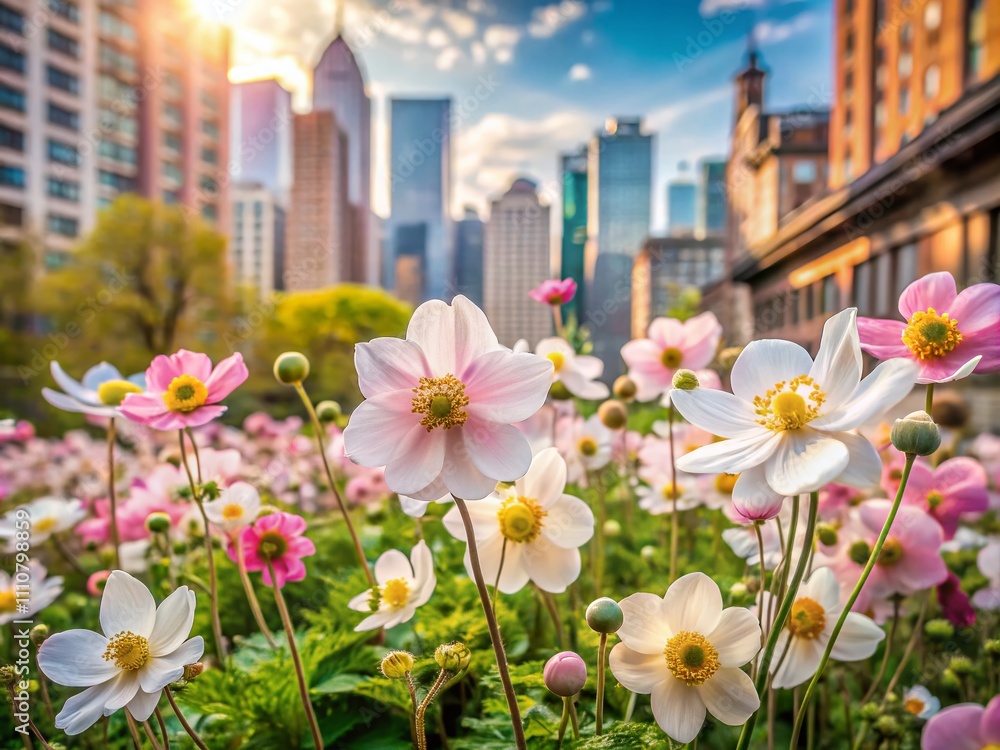 Stunning Urban Exploration Photography of White-Pink Anemones Flourishing in a Serene Garden Setting, Capturing Nature's Beauty Within the Concrete Jungle Stunning Urban Exploration Photography of White-Pink Anemones Flourishing in a Serene Garden Setting, Capturing Nature's Beauty Within the Concrete Jungle