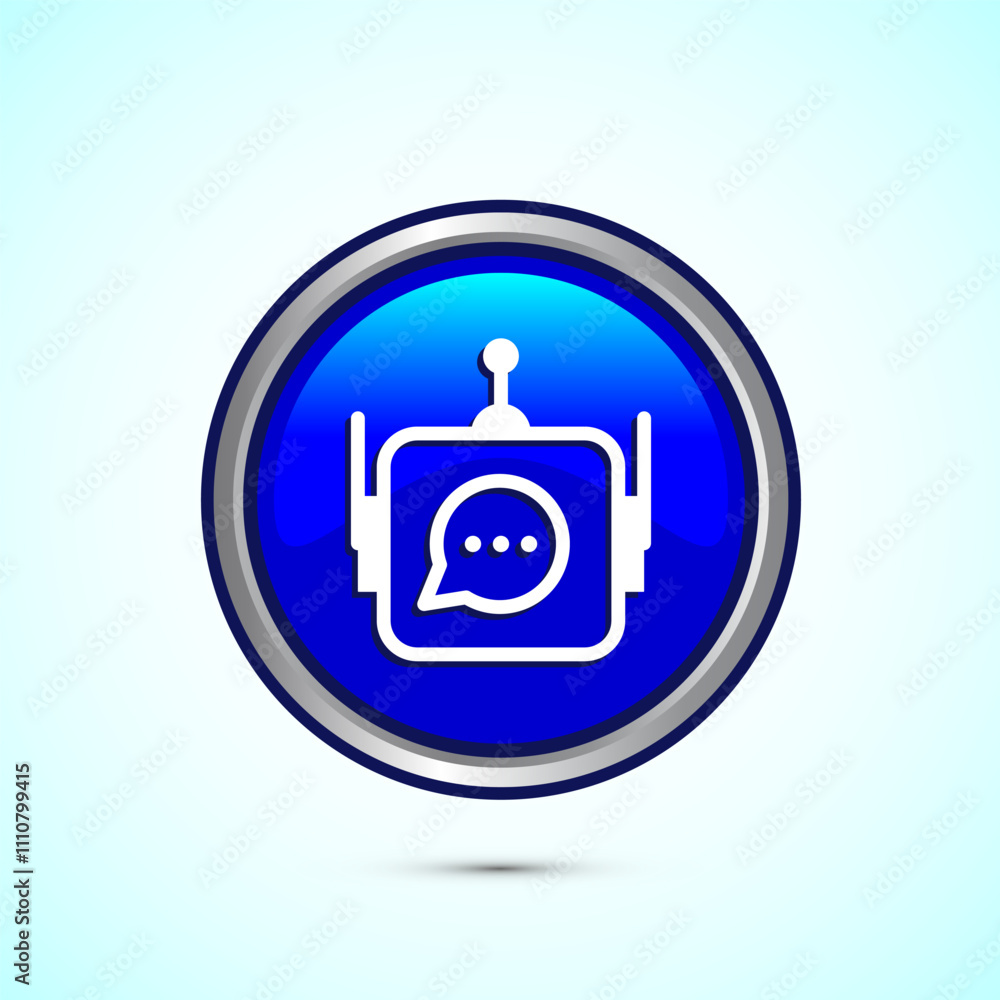 Naklejka premium Chatbot icon design illustration, Chat conversation icon, Online support service bot sign, Blue Color Round Button Design